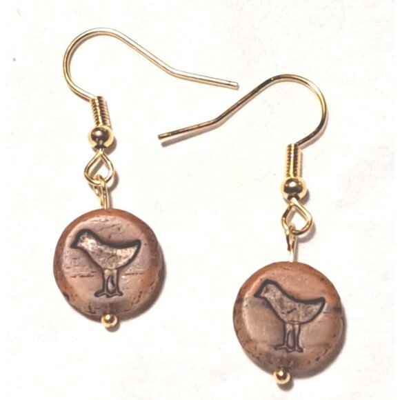 Artisan Jewelry - Handmade Czech Glass Bird earrings for women Gold Tone Birds Nature